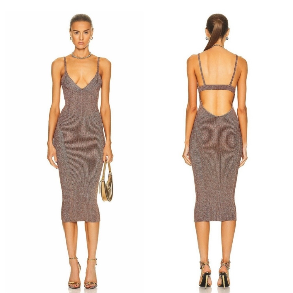 Retrofete Metallic Cognac Amster Bodycon Dress